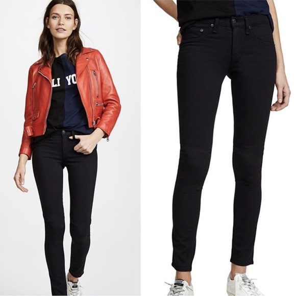 RAG & BONE Black Plush Five Pocket Low Rise Denim Legging Skinny Size 32 NWT - Picture 2 of 10